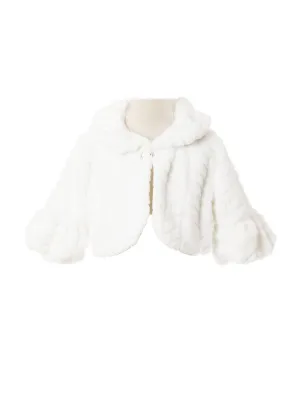 Girls White Fuzzy Rhinestone Special Occasion Shrug Size 10