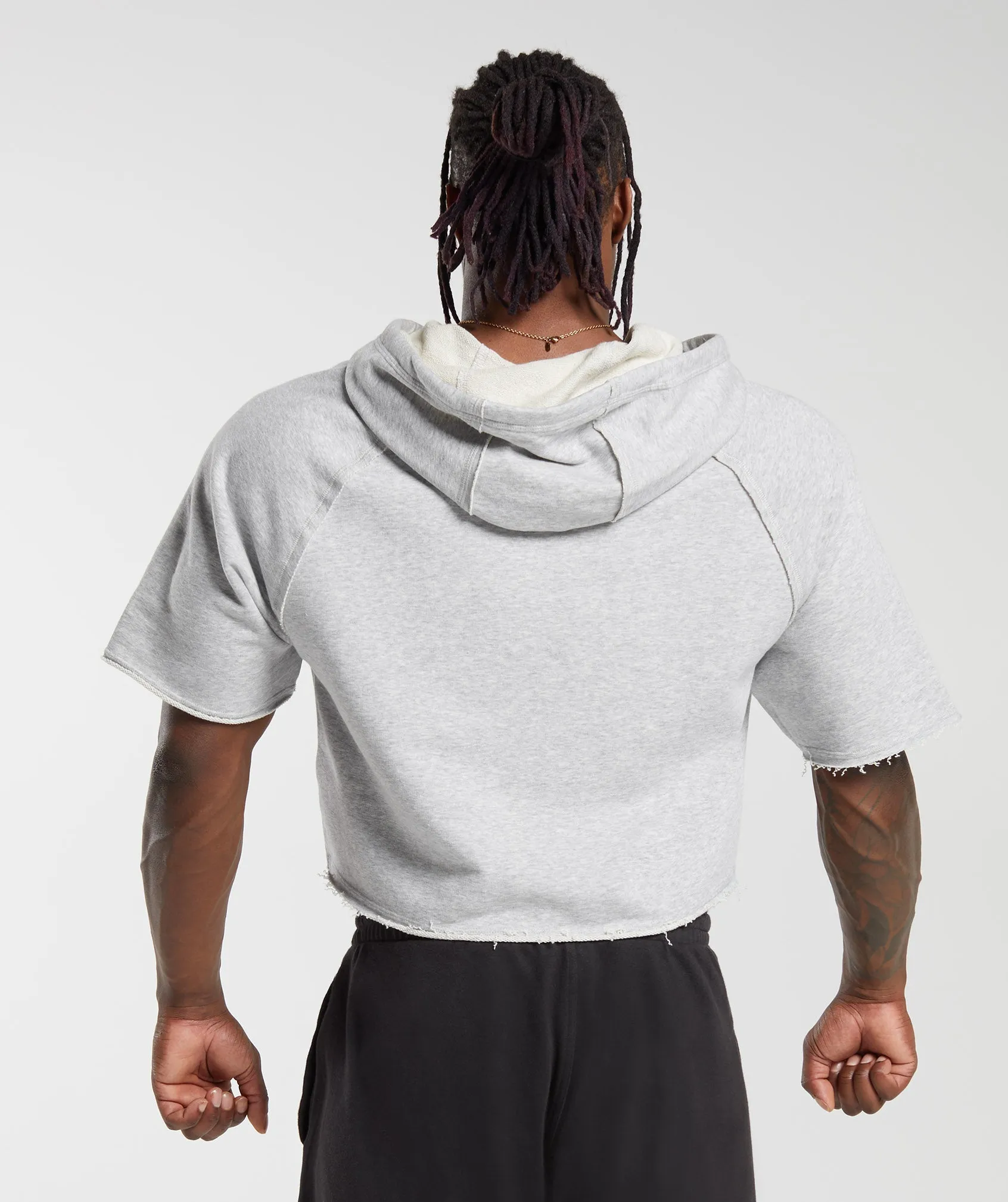 Gymshark Legacy Short Sleeve Crop Hoodie - Light Grey Marl