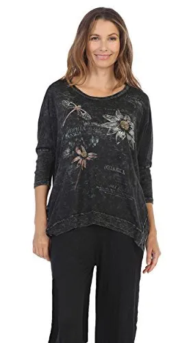 Jess & Jane Botanique, Mineral Washed Cotton Slub Dolman Sleeve Rib Detail Tunic