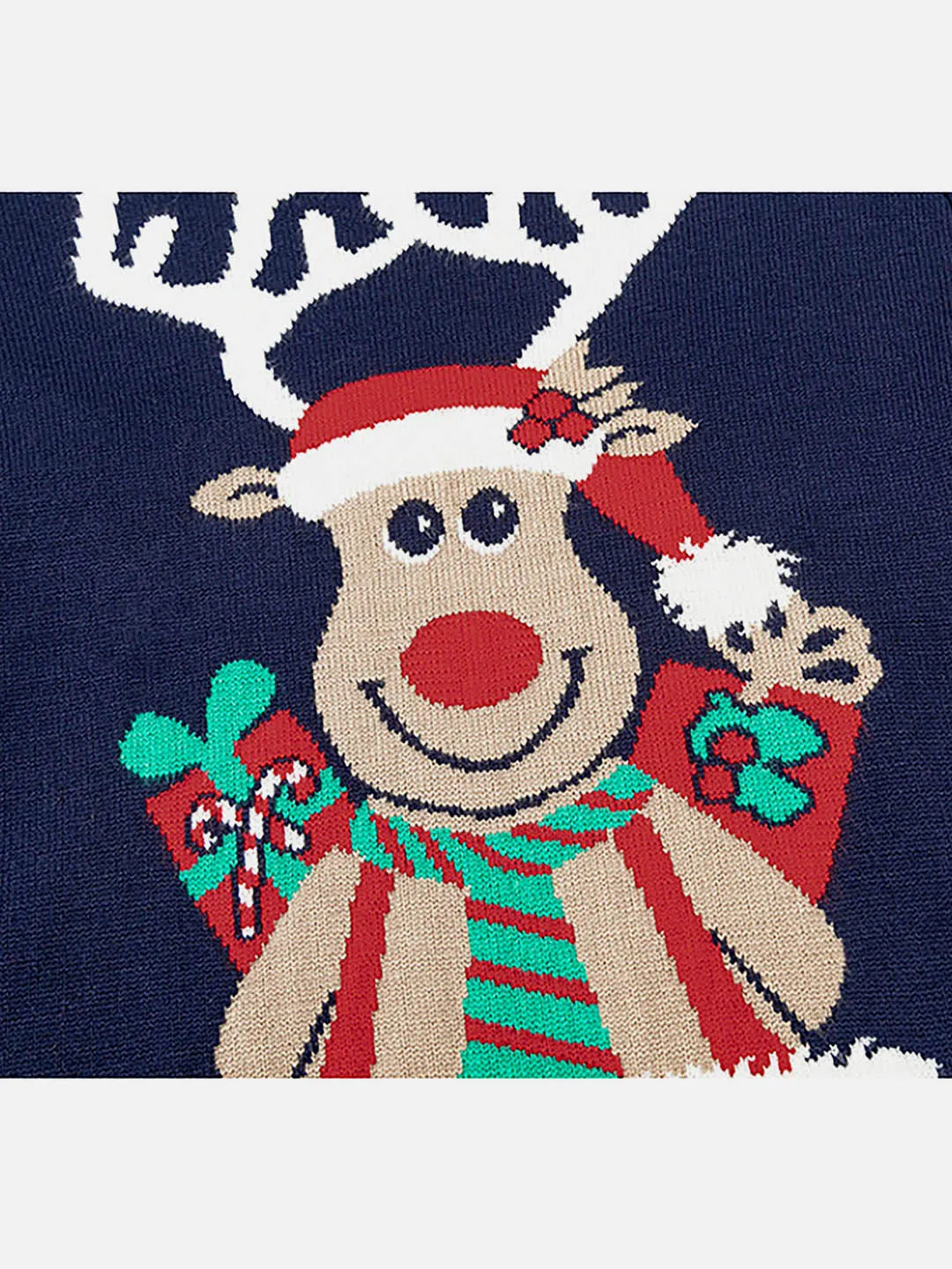 Little Surprise Box Green Tie Reindeer Knitted Christmas cardigan Sweater for Kids, Navy