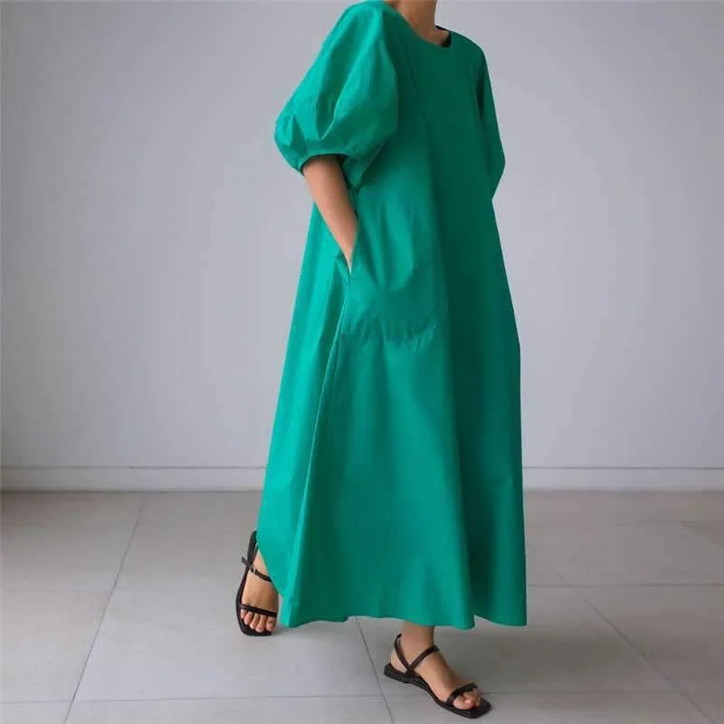 Loose Cozy Puff Sleeves Long Dresses