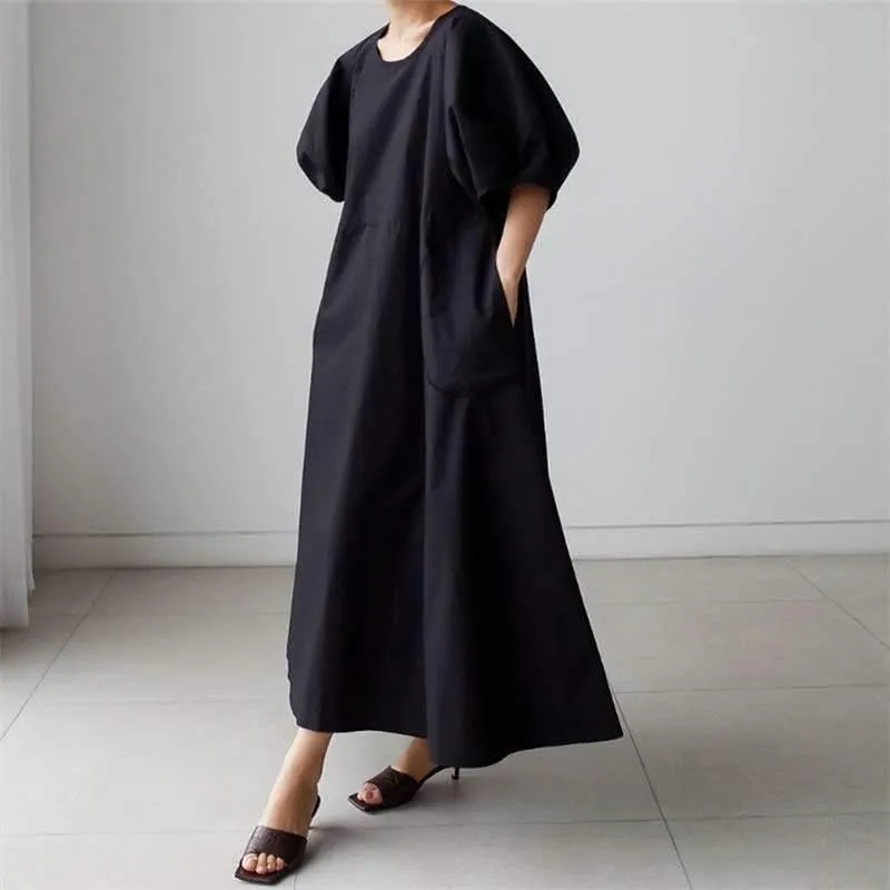 Loose Cozy Puff Sleeves Long Dresses