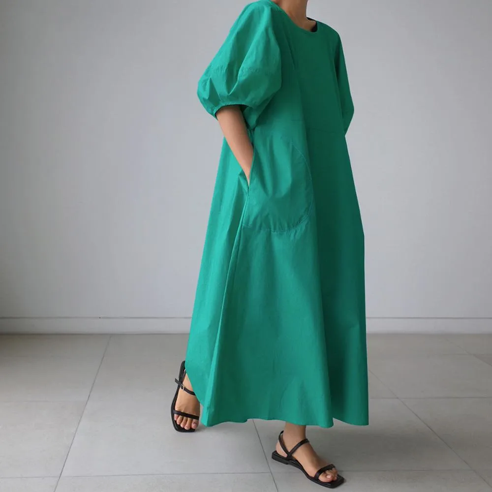 Loose Cozy Puff Sleeves Long Dresses