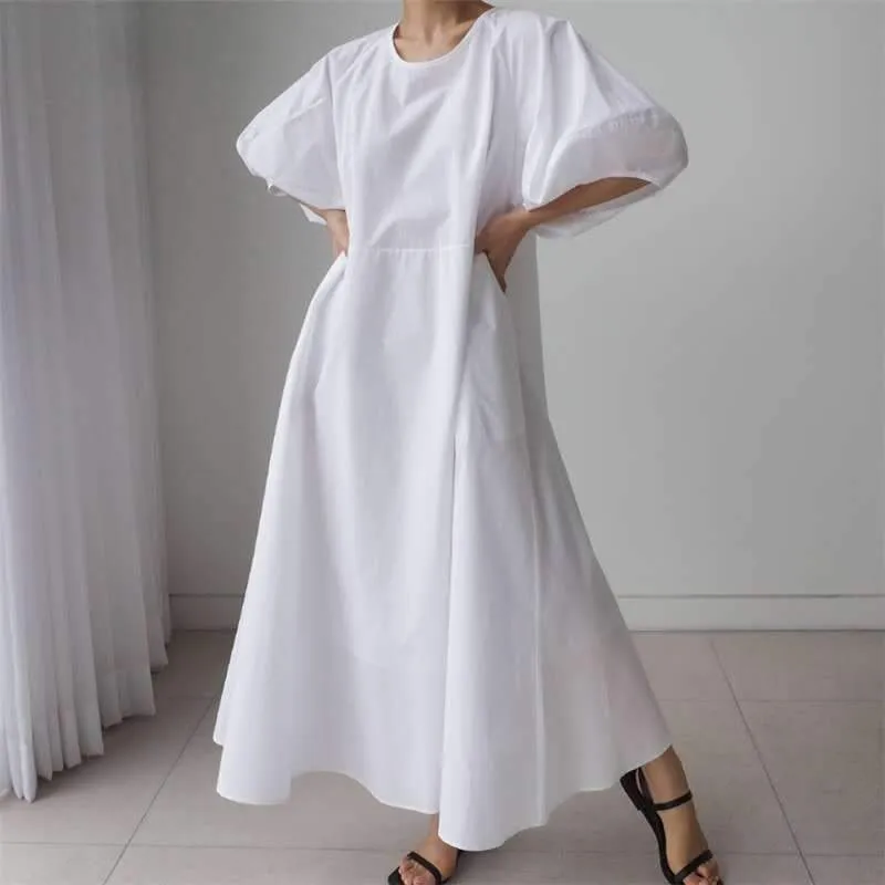 Loose Cozy Puff Sleeves Long Dresses