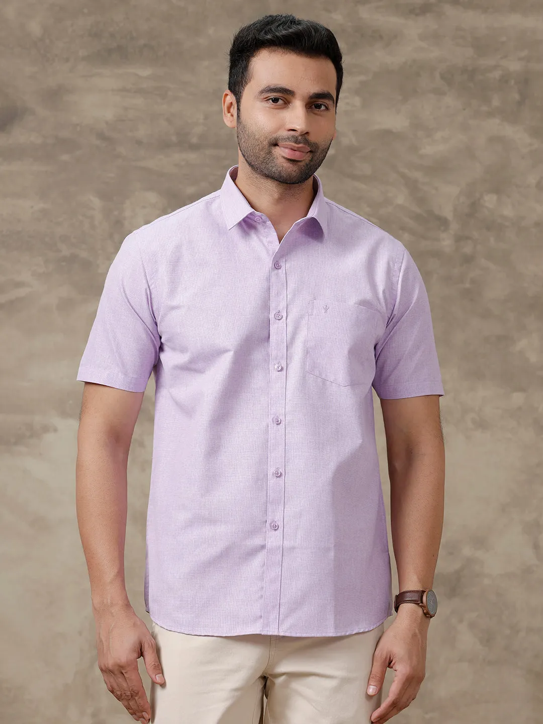 Men Cotton Blend Half Sleeves Shirt Violet T1 GC17