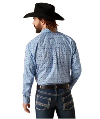 Men's Ariat 10047204 Kyson Blue Western Print Wrinkle Free Classic Fit Long Sleeve Shirt