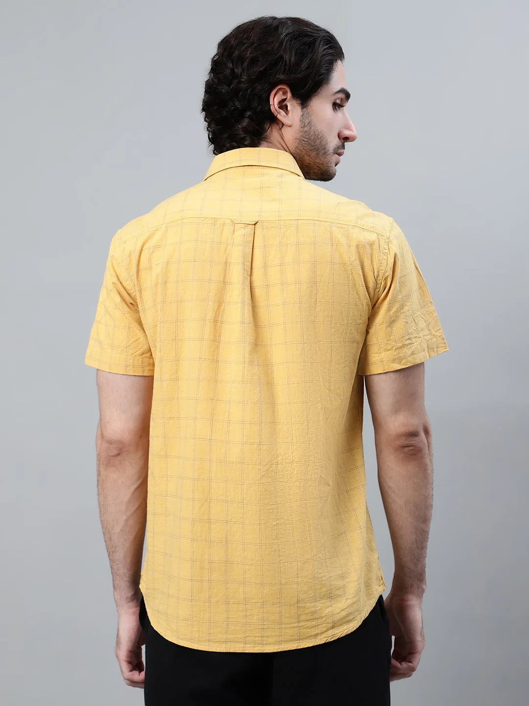 Men's Mustard Checkered Half Sleeve Casual Shirt