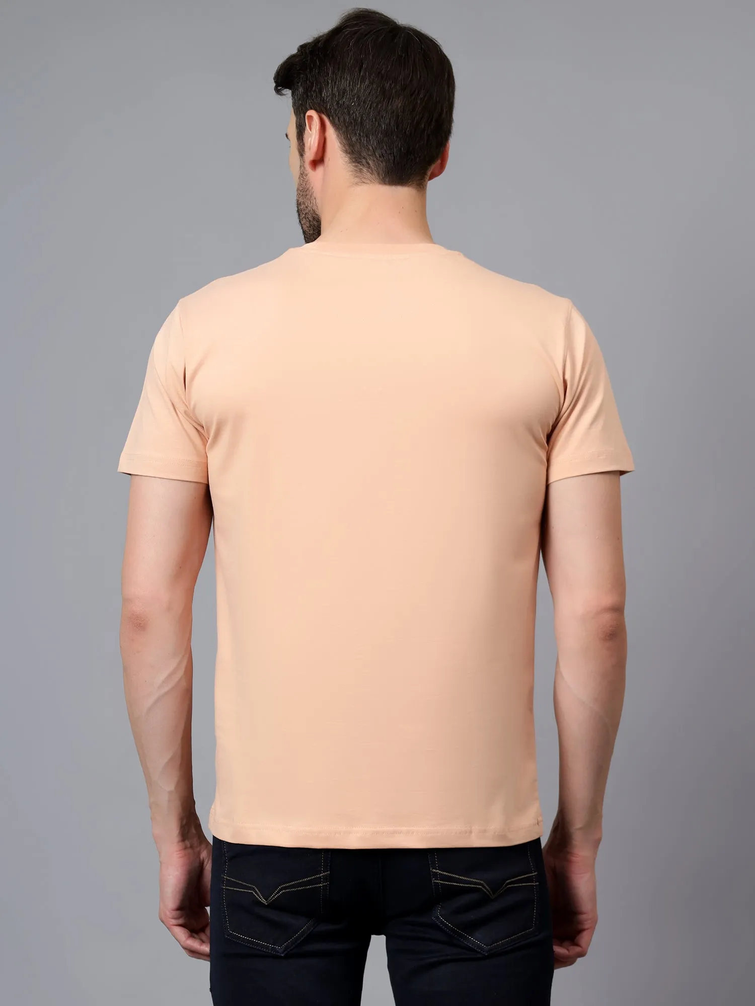 Men's Peach Printed Round Neck Half Sleeve T-shirt