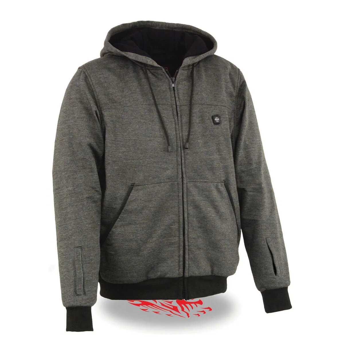 Nexgen Heat MPM1717DUAL Technology Men's “Fiery’’ Heated Hoodie - Grey Sweatshirt Jacket for Winter w/ Battery Pack