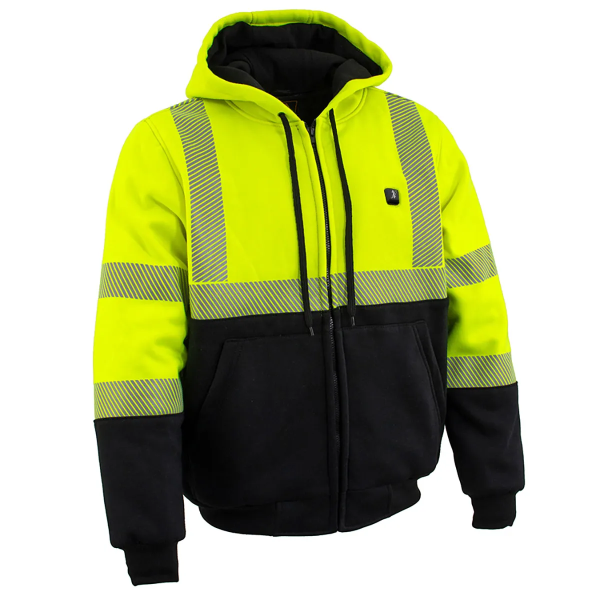 Nexgen Heat MPM1773SET Men's Heated High Visibility Work Hoodie, Neon Green Hi Vis Reflective Hoodie w/ Battery