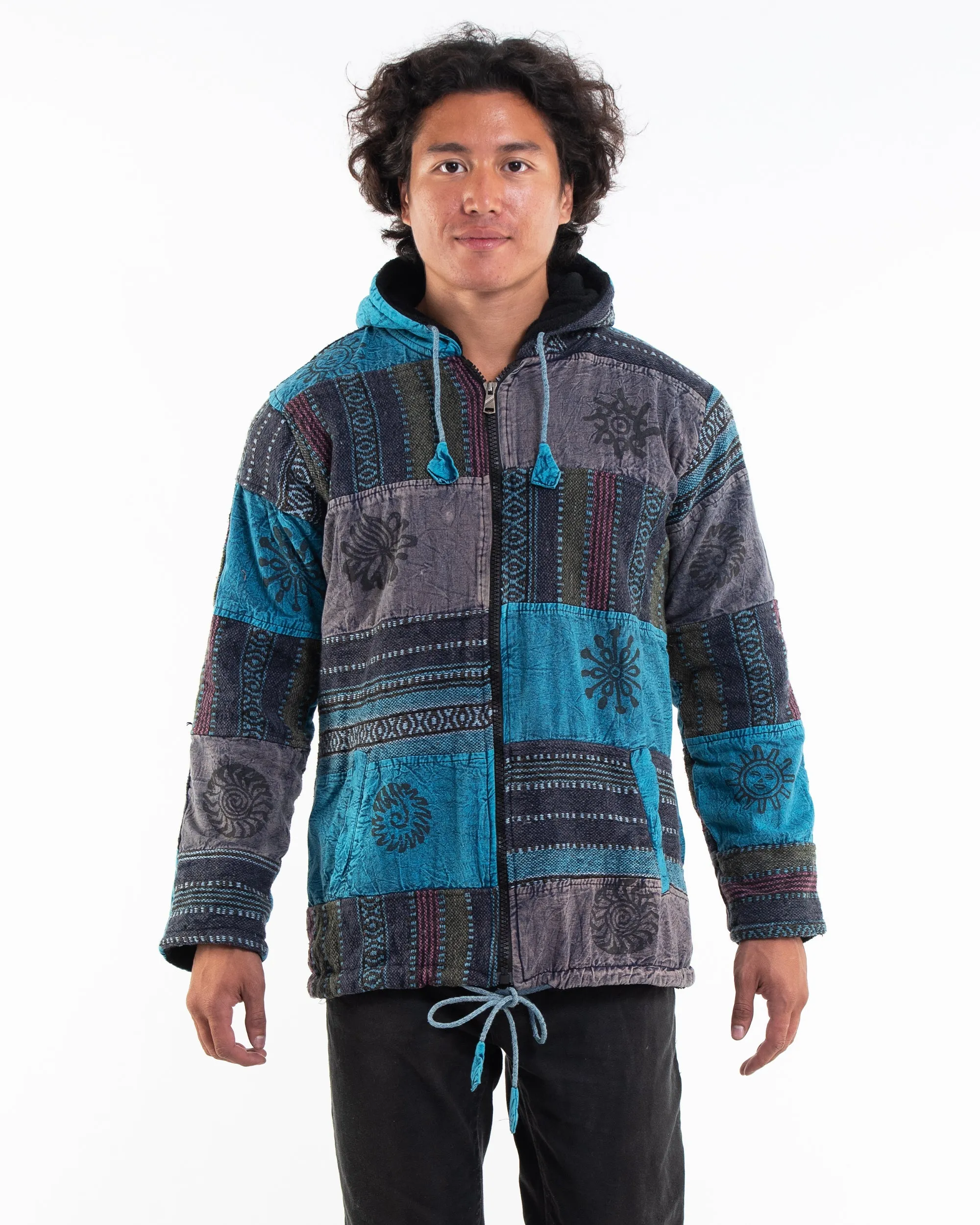 Patchwork Stone Washed Cotton Jacket in Blue 01