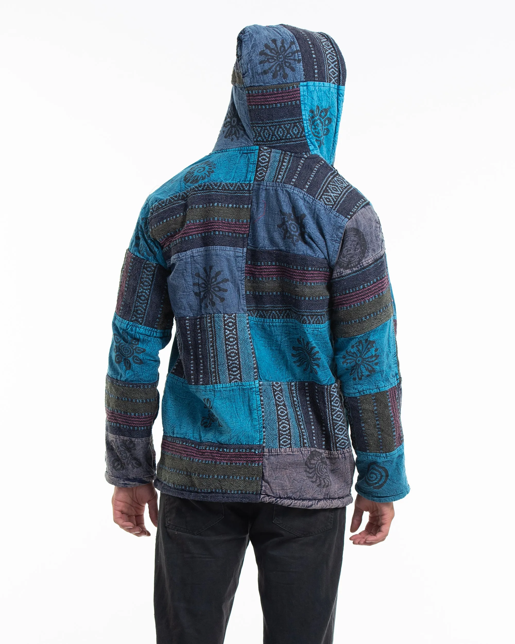 Patchwork Stone Washed Cotton Jacket in Blue 01