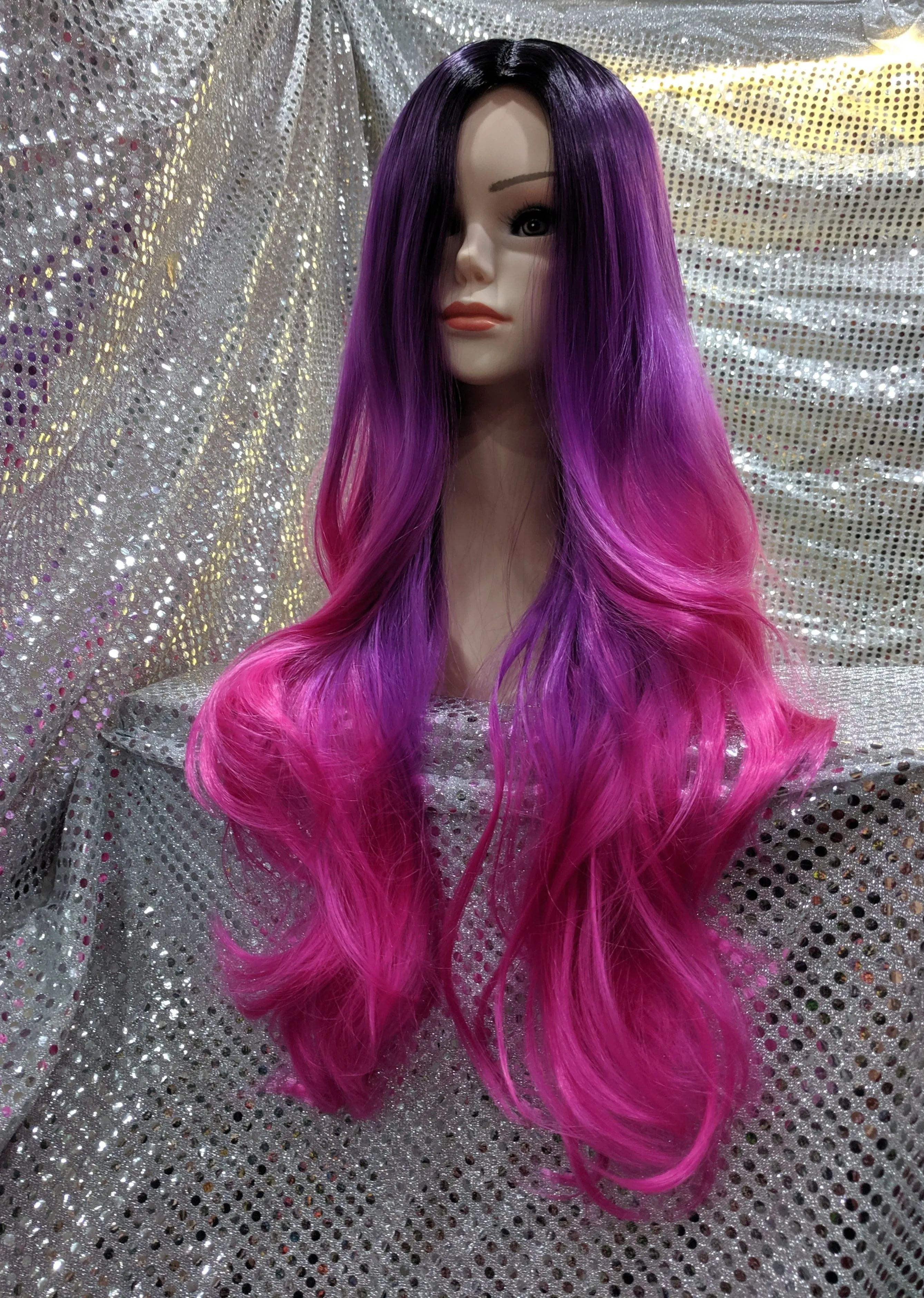 Pink Purple Ombre 26" Wavy Heat Resistant Wig