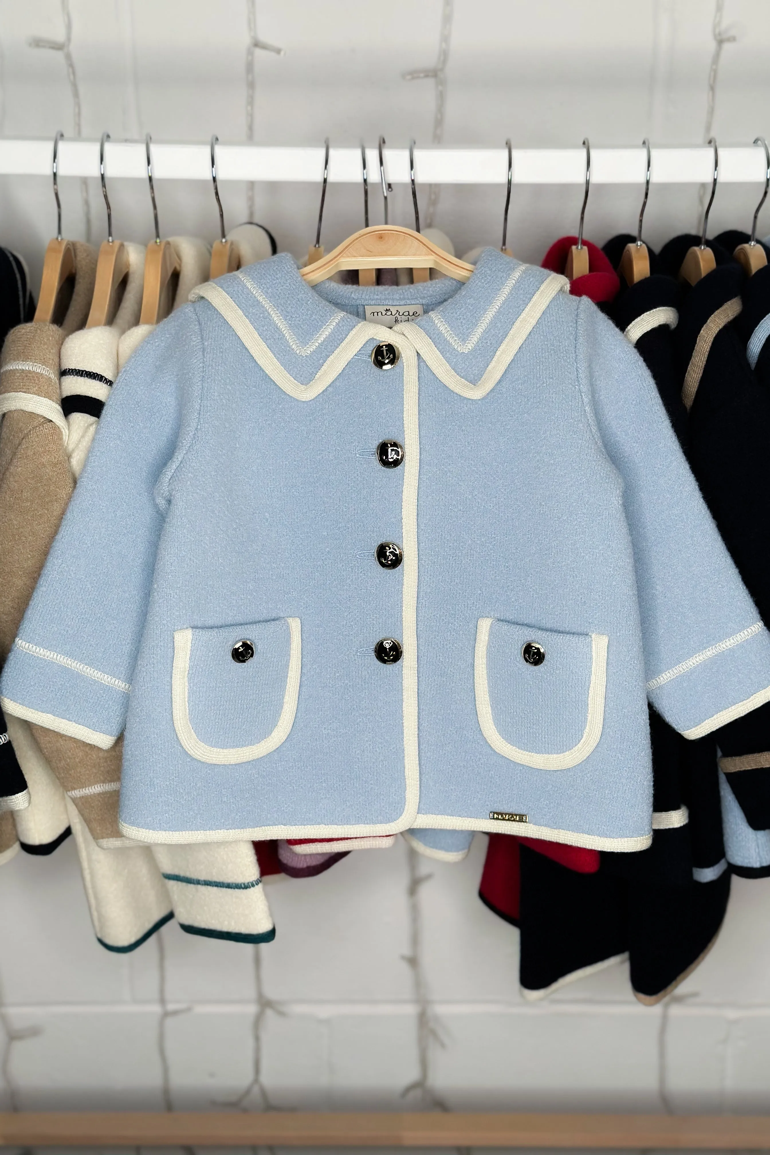 "Artemis" Light Blue & Ivory Merino Wool Sailor Jacket