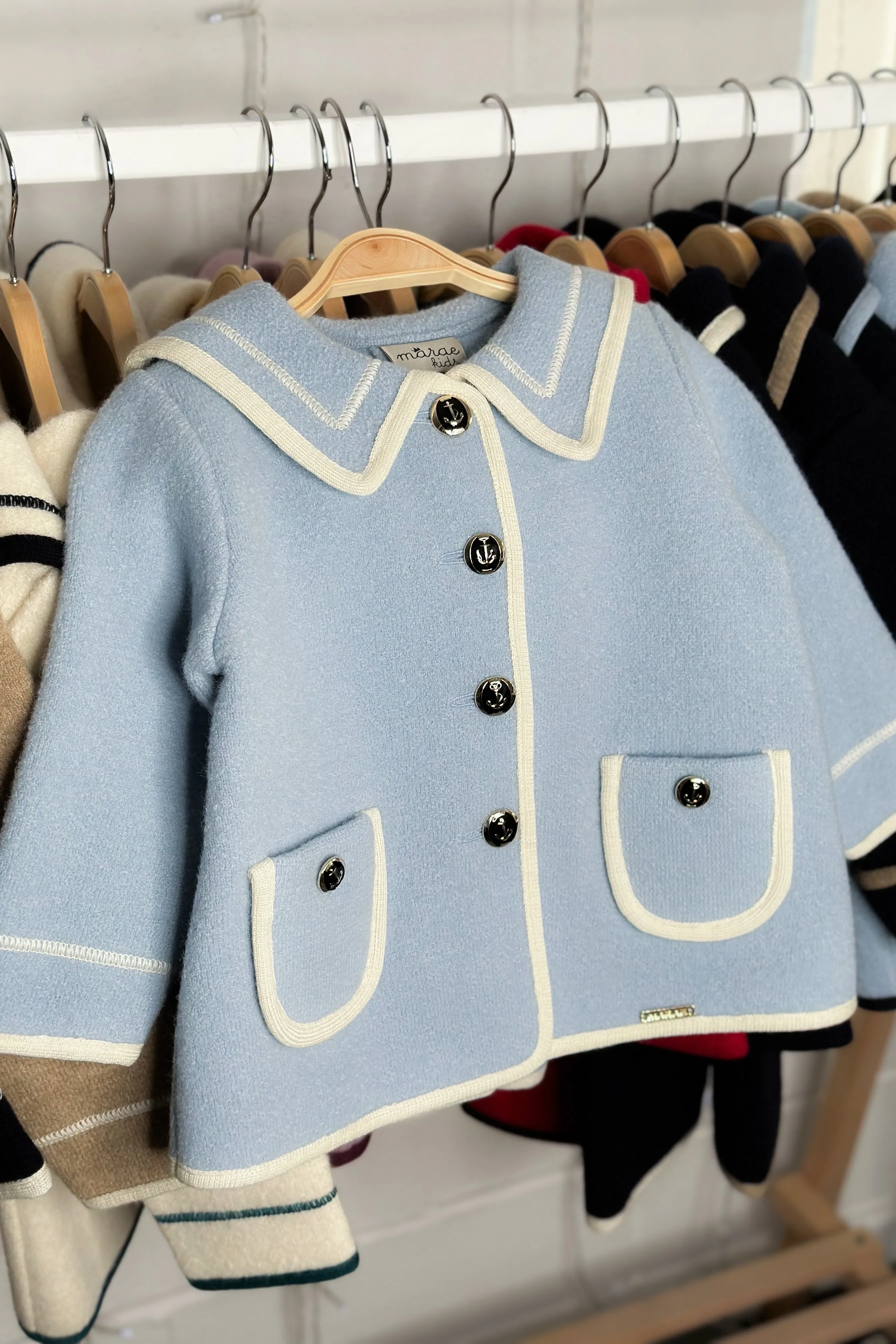 "Artemis" Light Blue & Ivory Merino Wool Sailor Jacket