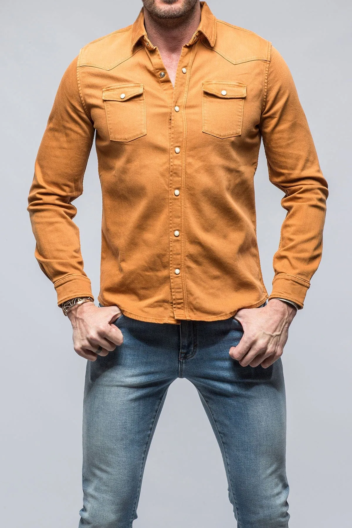 Ranger Colored Denim Snap Shirt In Papaya