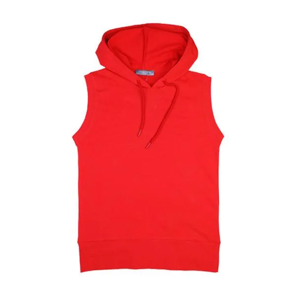 RED SLEEVLESS HOODIE FOR UNISEX