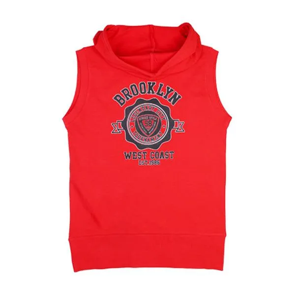 RED SLEEVLESS HOODIE FOR UNISEX