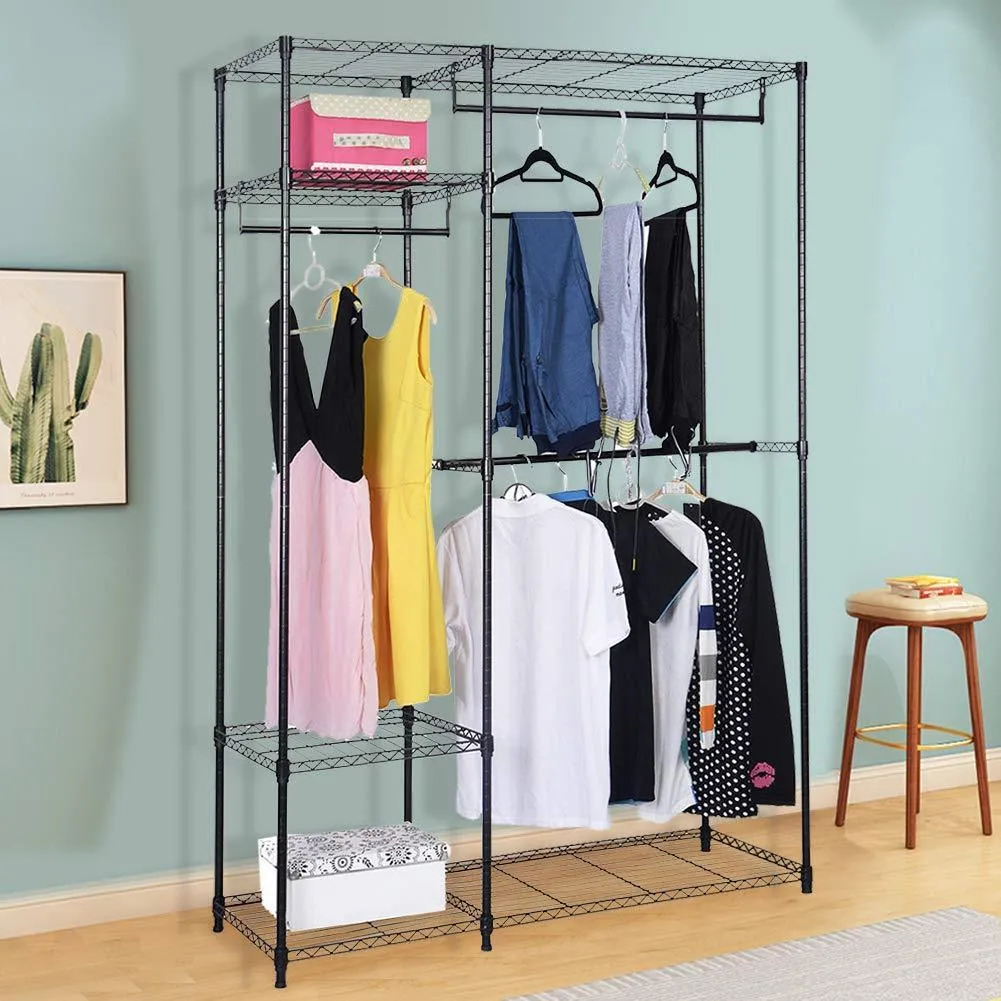 S AFSTAR Safstar Heavy Duty Clothing Garment Rack Wire Shelving Closet Clothes Stand Rack Double Rod Wardrobe Metal Storage Rack Freestanding Cloth Armoire Organizer (2 Packs)