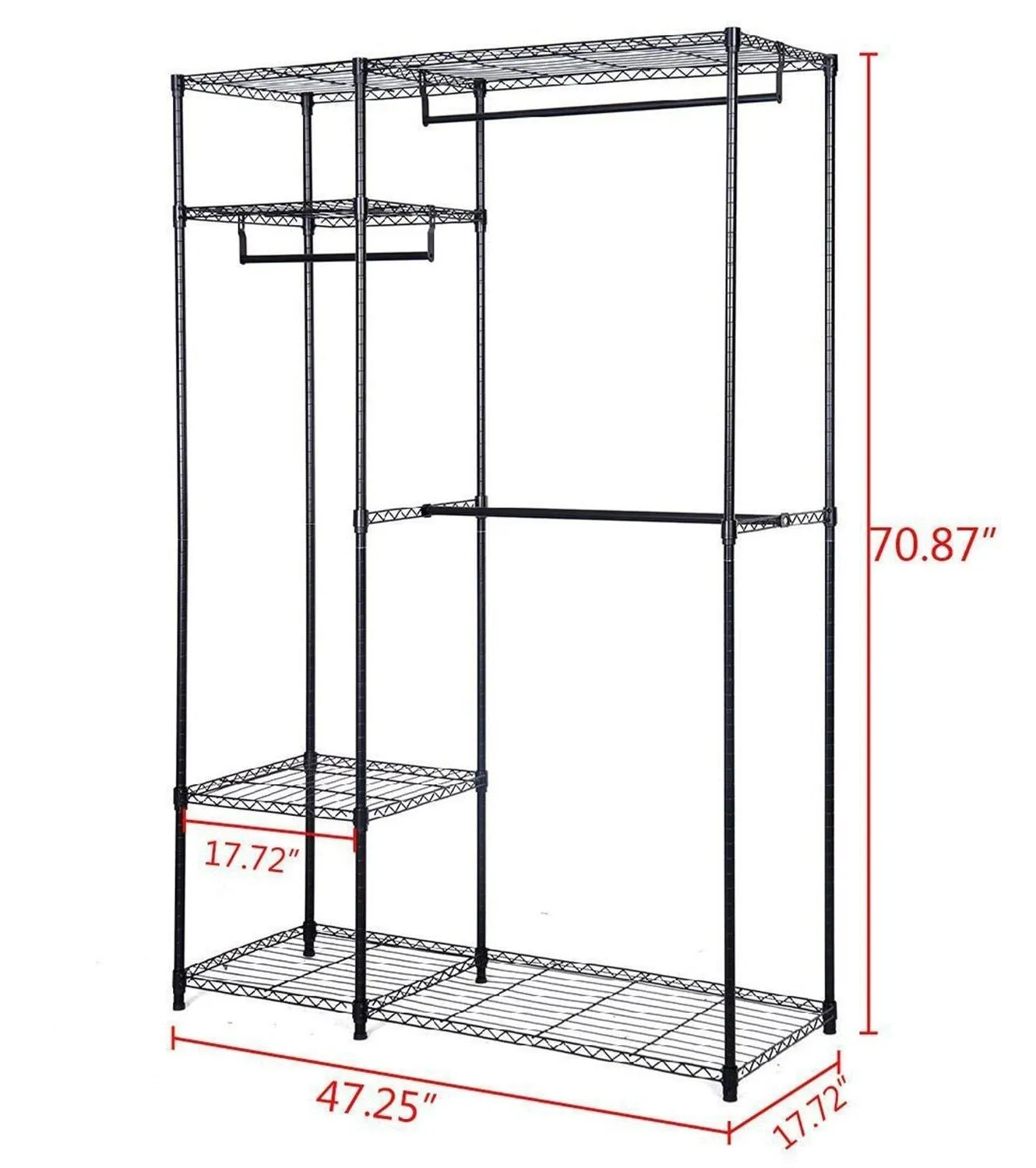 S AFSTAR Safstar Heavy Duty Clothing Garment Rack Wire Shelving Closet Clothes Stand Rack Double Rod Wardrobe Metal Storage Rack Freestanding Cloth Armoire Organizer (2 Packs)