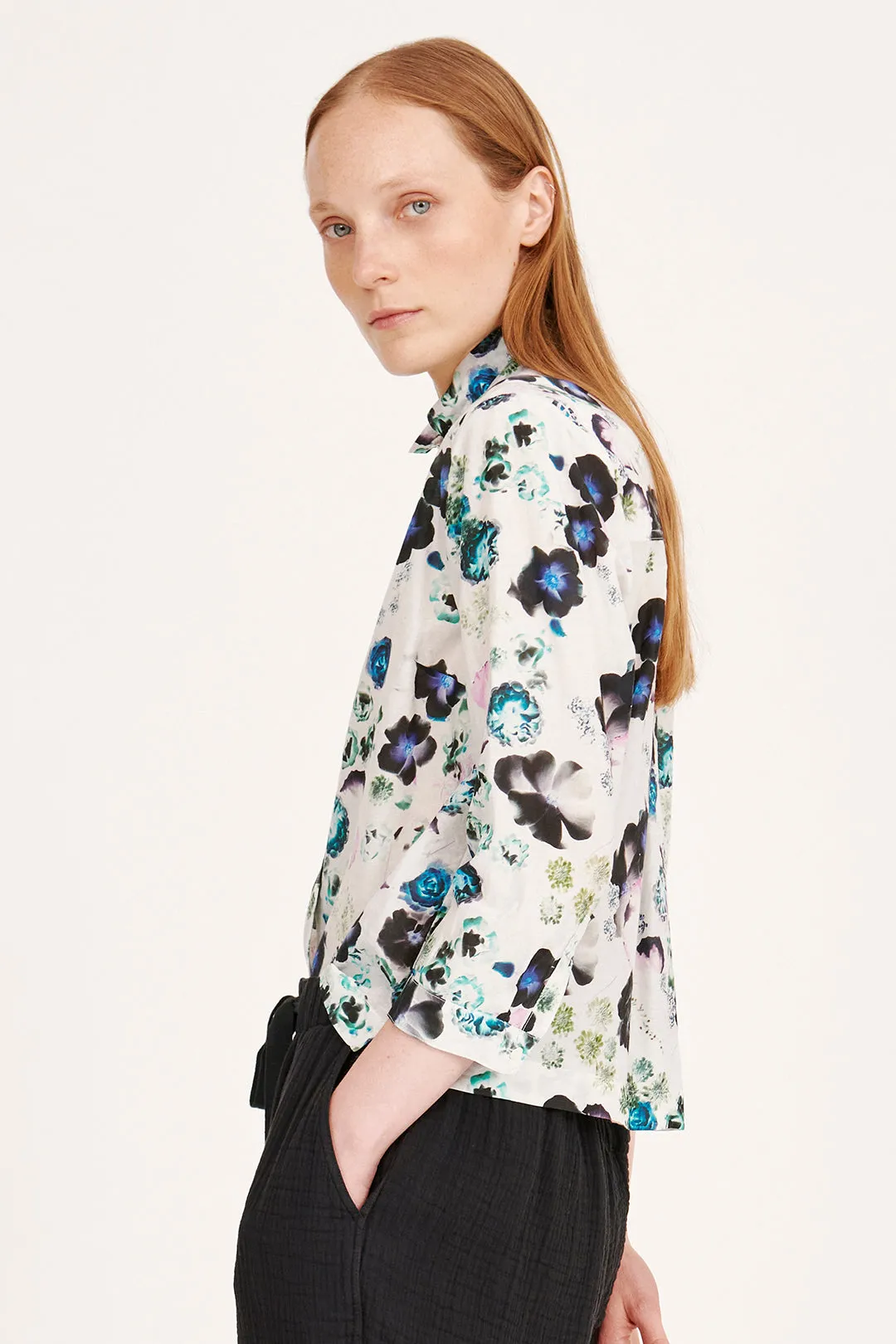 Silk Voile White Floral Rodeo Blouse