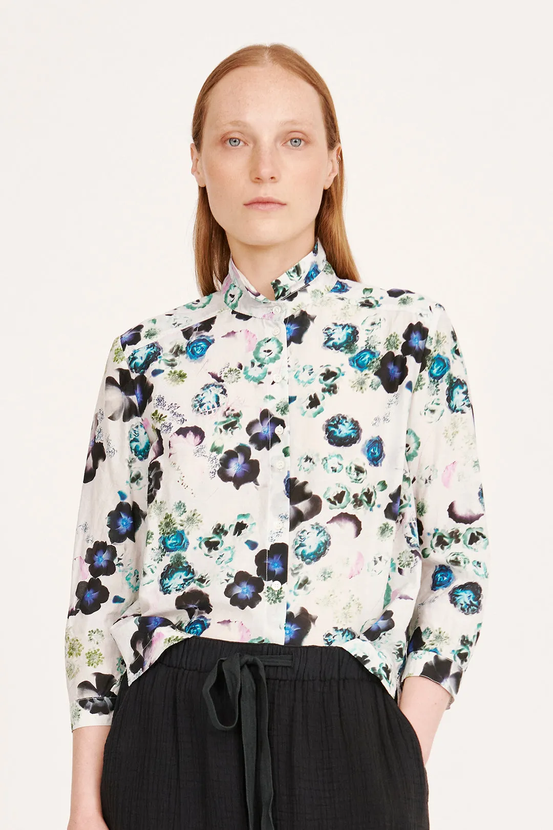 Silk Voile White Floral Rodeo Blouse