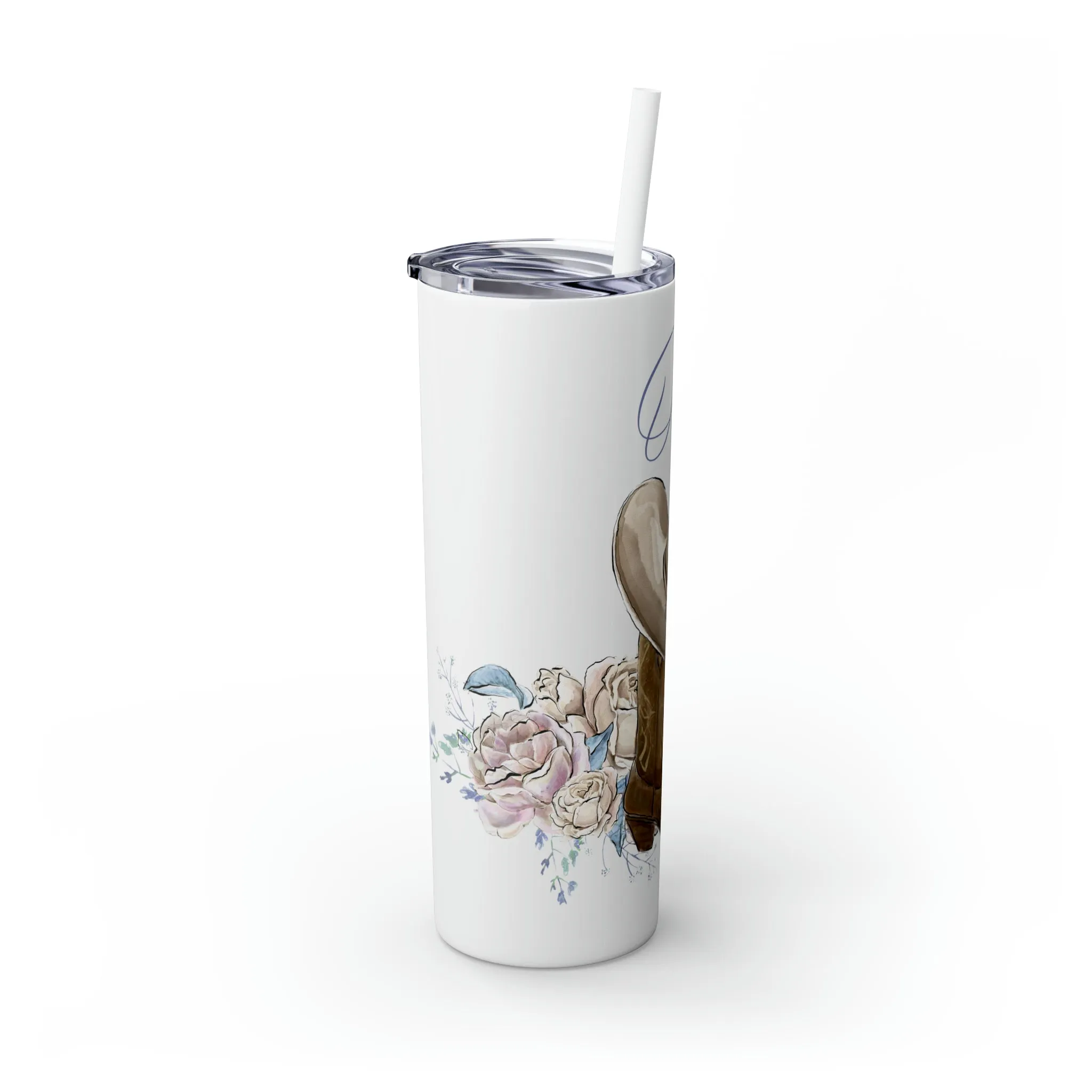 Skinny Tumbler with Straw, 20oz, Personalised Country Boots and Hat, Western