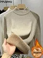 Thicken Velvet Turtleneck Sweater Women Korean Fashion Lined Warm Sueter Knitted Pullover Slim Top Winter Jersey Knitwear Jumper