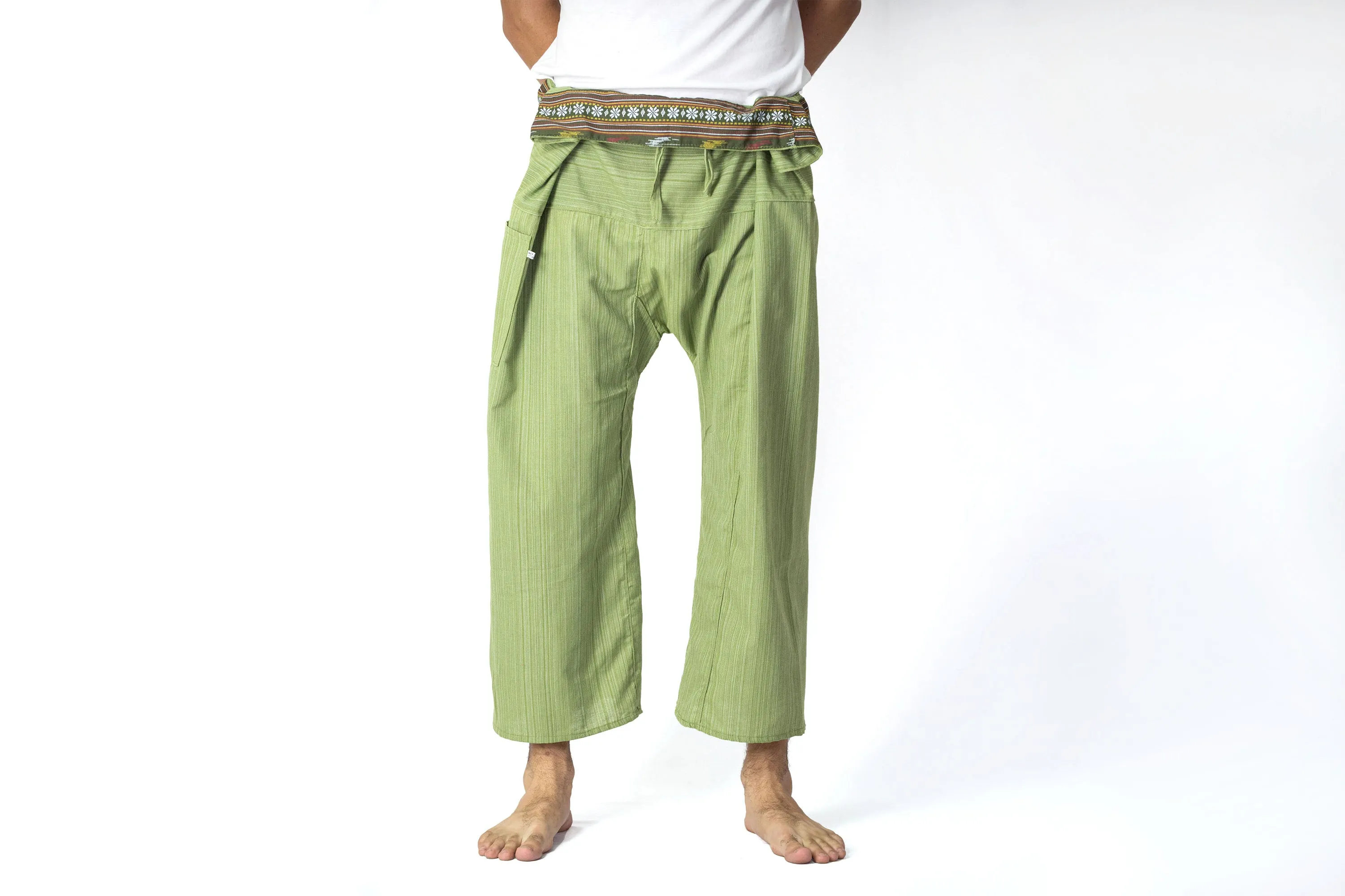 Unisex Pinstripe Thai Fisherman Pants in Lime