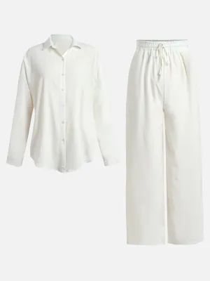 White Drape Top & Wide Pants Set