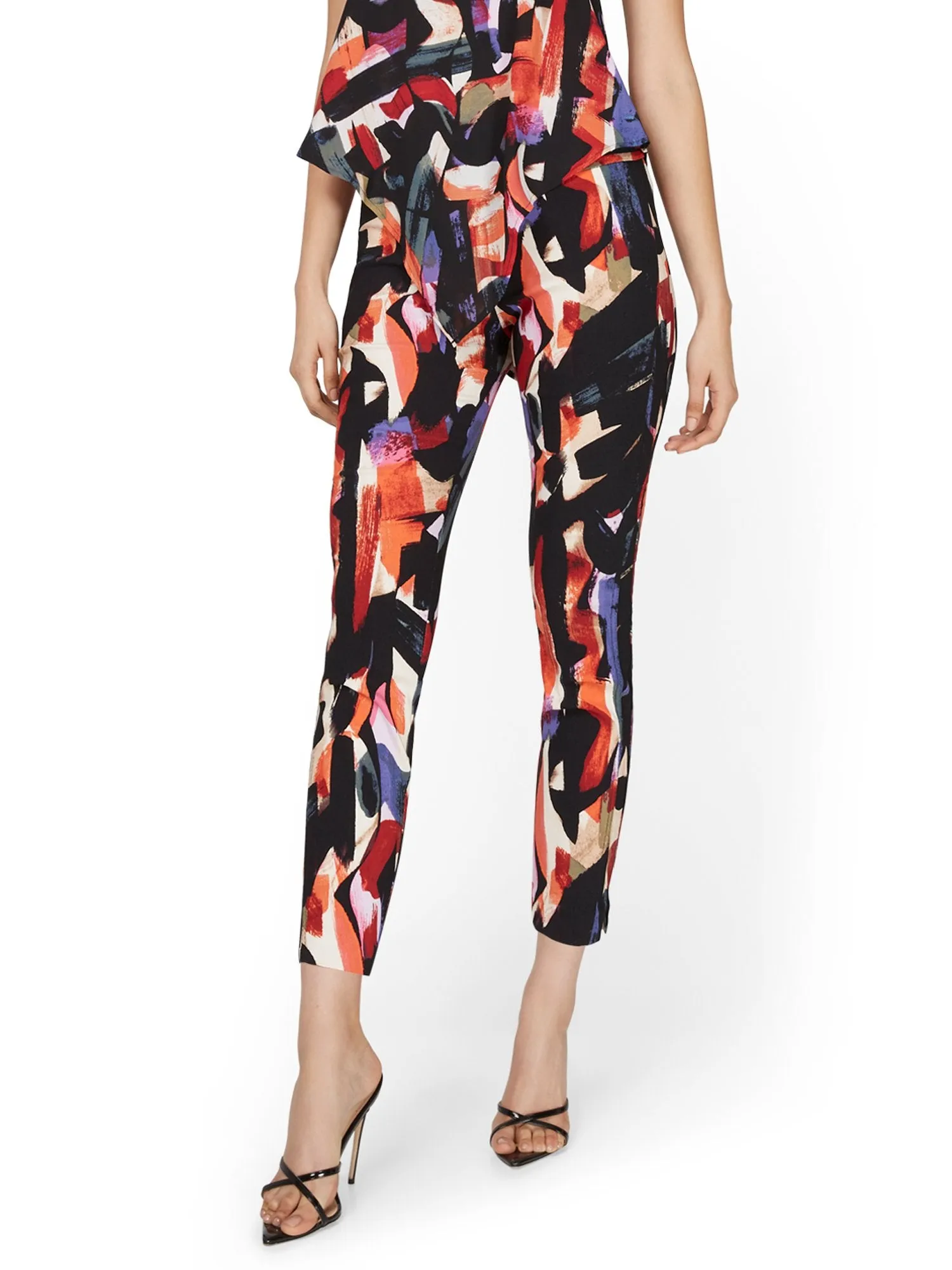 Whitney High-Waisted Pull-On Slim-Leg Ankle Pant - Abstract