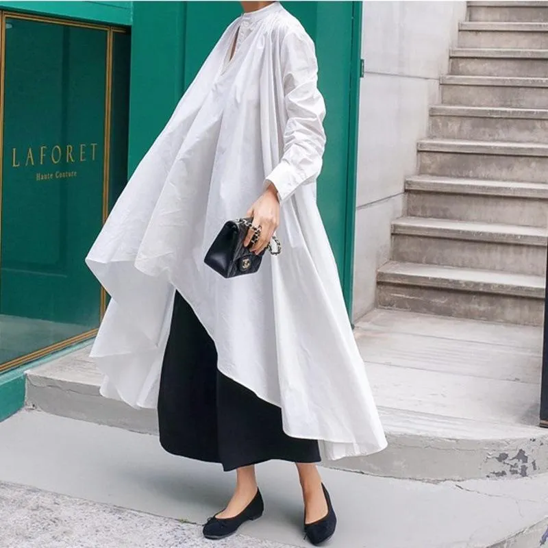 Women Irregular Long Sleeves Shirt Dresses