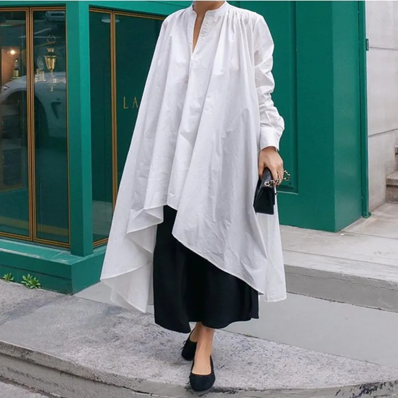 Women Irregular Long Sleeves Shirt Dresses