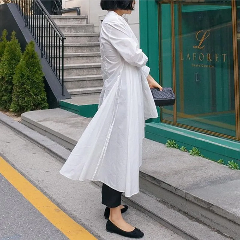 Women Irregular Long Sleeves Shirt Dresses