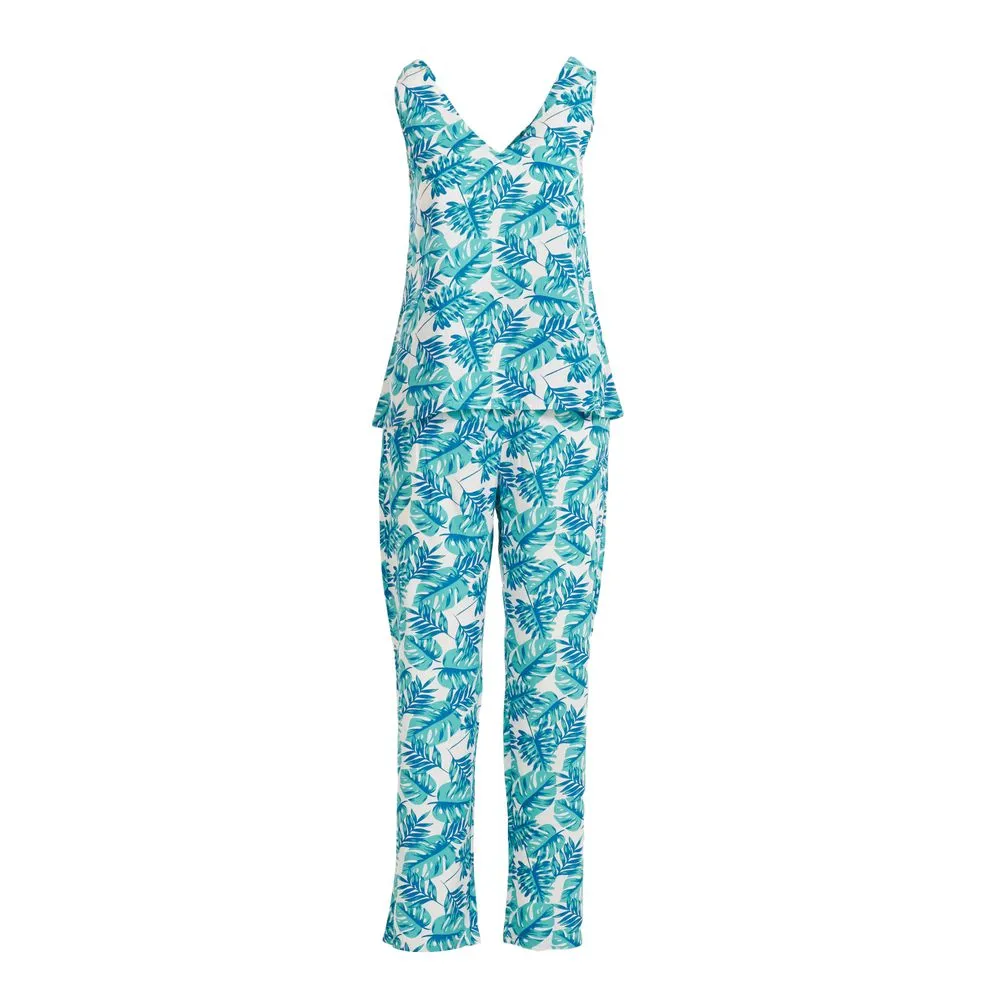 Women summer pajama set  Tropical leaves top   Pants