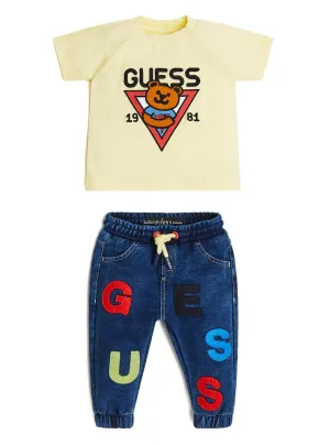 Yellow Bear Logo T-Shirt And Pants 2-Piece Set (0-12m)