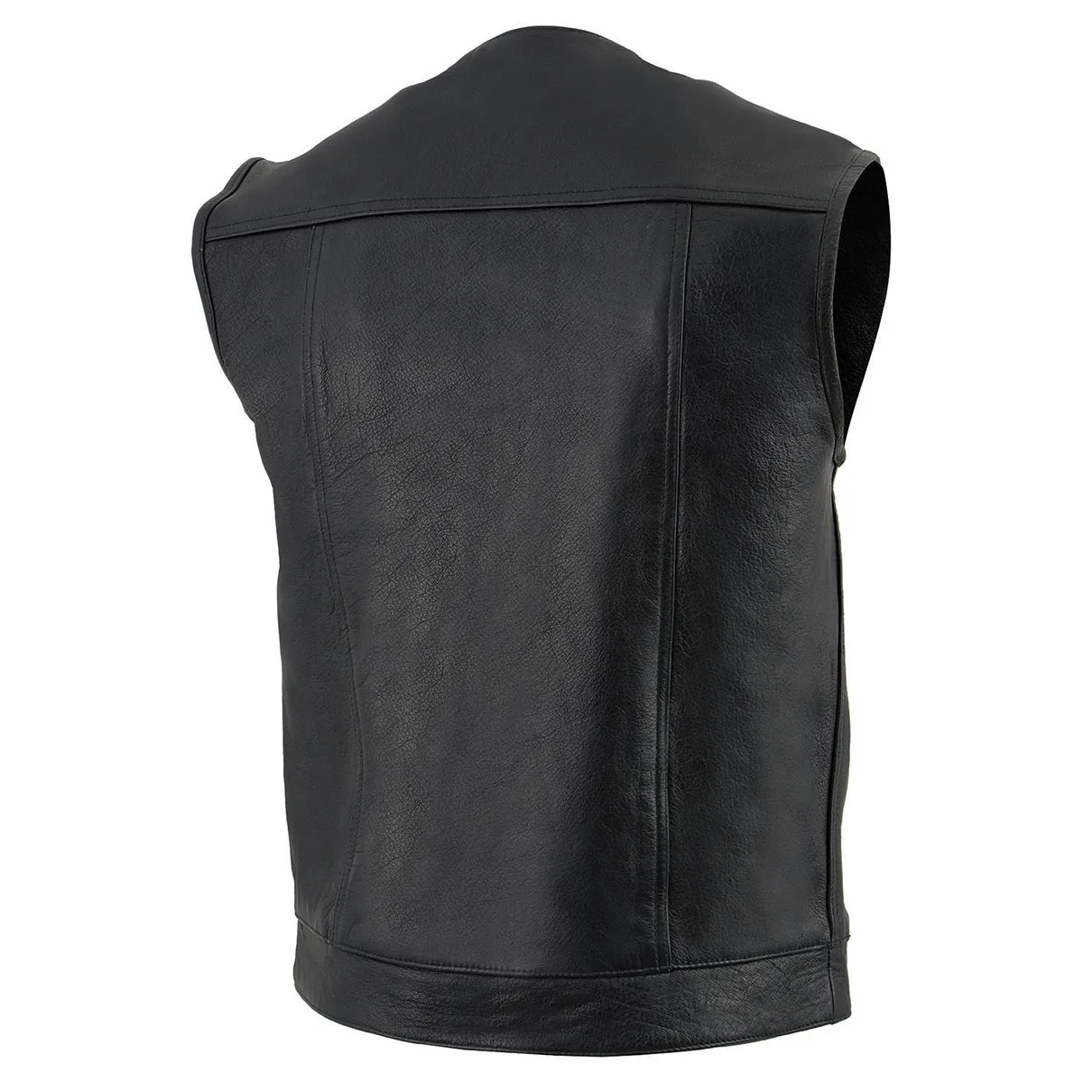 Z1R3721 Men’s ’338’ Black Collarless Motorcycle Leather Vest