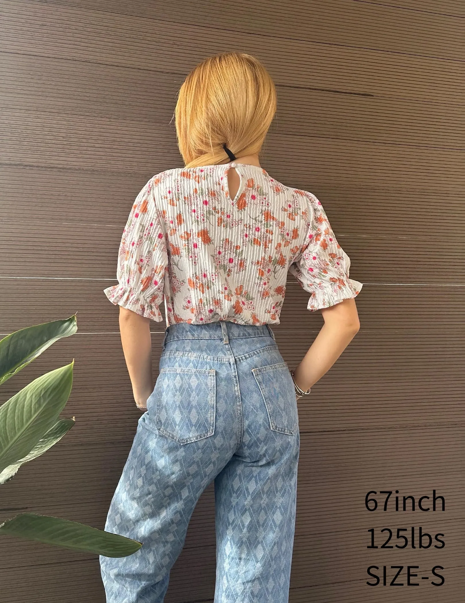 Zeagoo Casual Floral Print Smocked Puff Sleeve Shirts